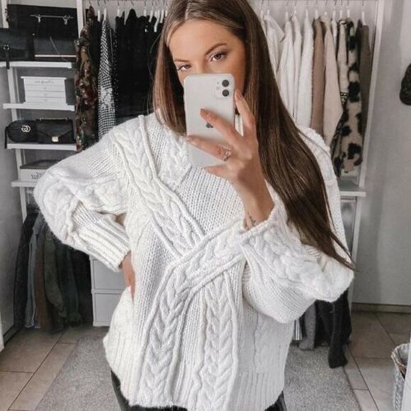 ZARA ECRU OVERSIZED CABLE-KNIT SWEATER JUMPER Size S - Picture 3 of 16